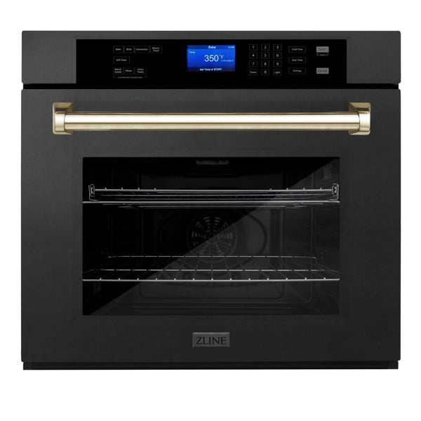 ZLINE KITCHEN AND BATH AWSZ30BSG ZLINE 30" Autograph Edition Single Wall Oven with Self Clean and True Convection in Black Stainless Steel Color: Gold