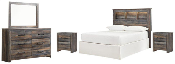 ASHLEY FURNITURE PKG003157 Full Bookcase Headboard With Mirrored Dresser and 2 Nightstands