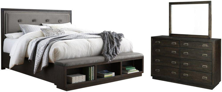 ASHLEY FURNITURE PKG006540 King Upholstered Panel Bed With Storage With Mirrored Dresser