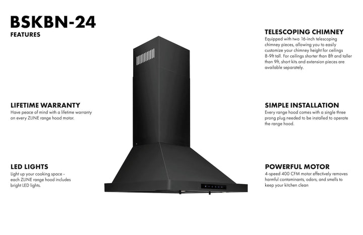 ZLINE KITCHEN AND BATH BSKBN24 ZLINE Convertible Vent Wall Mount Range Hood in Black Stainless Steel Size: 24 Inch