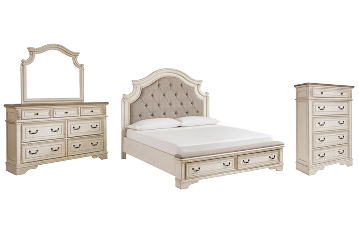 ASHLEY FURNITURE PKG010786 Queen Upholstered Bed With Mirrored Dresser and Chest