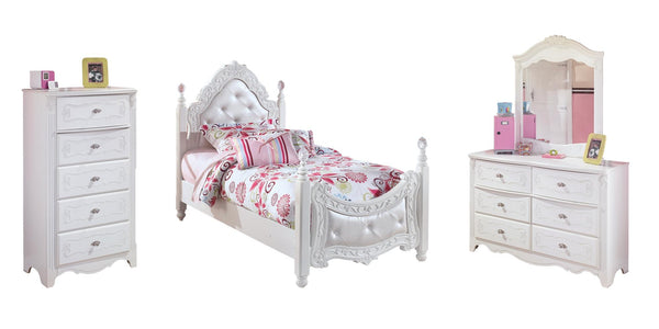 ASHLEY FURNITURE PKG002979 Twin Poster Bed With Mirrored Dresser and Chest