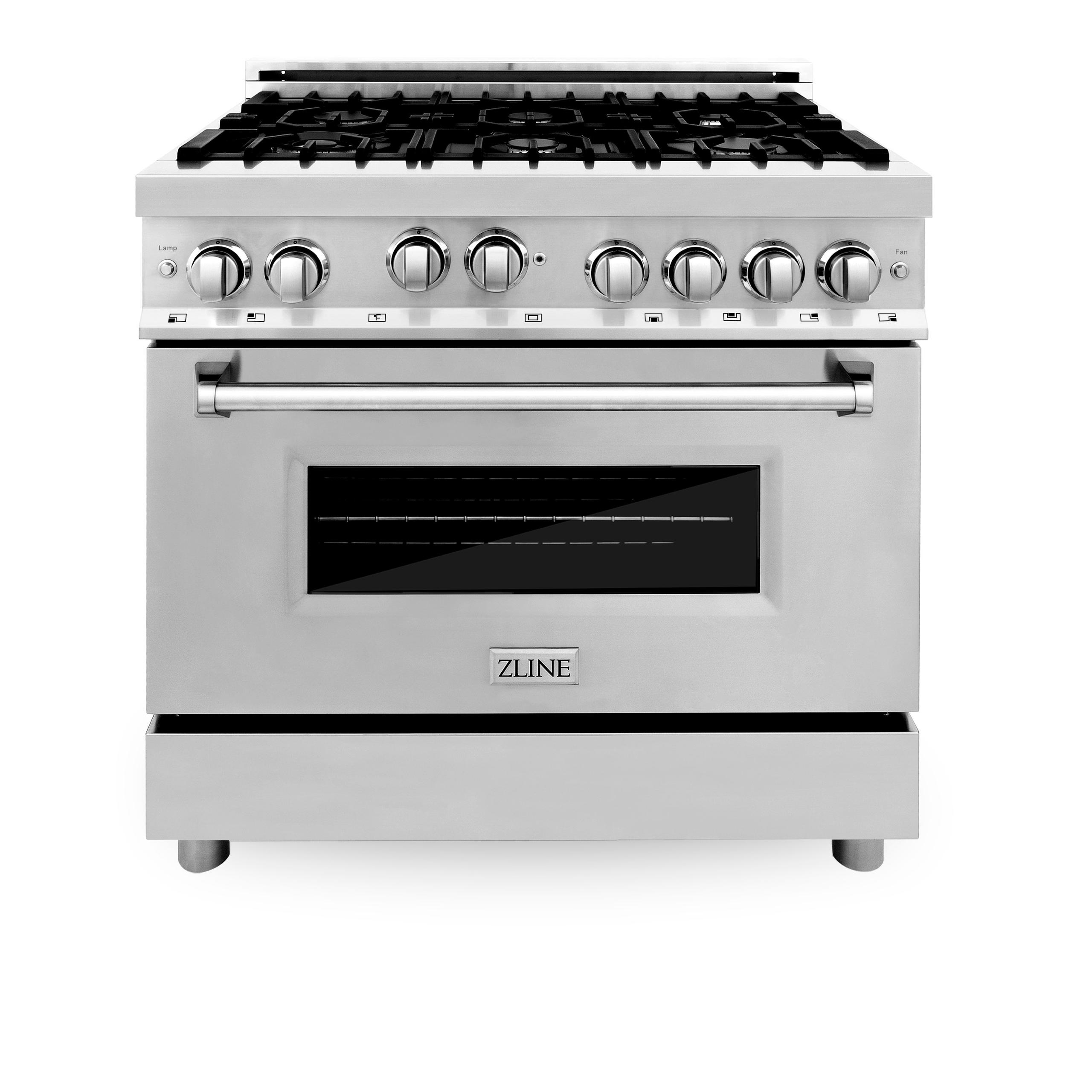 ZLINE KITCHEN AND BATH RG36 ZLINE 36" Professional 4.6 cu. ft. 6 Gas on Gas Range in Stainless Steel with Color Door Options Color: Stainless Steel