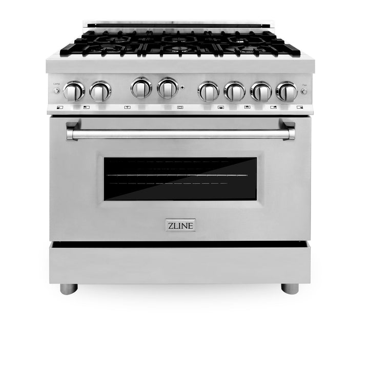 ZLINE KITCHEN AND BATH RGSN36 ZLINE 36" Professional 4.6 cu. ft. 6 Gas on Gas Range in Stainless Steel with Color Door Options Color: ZLINE DuraSnow Stainless Steel