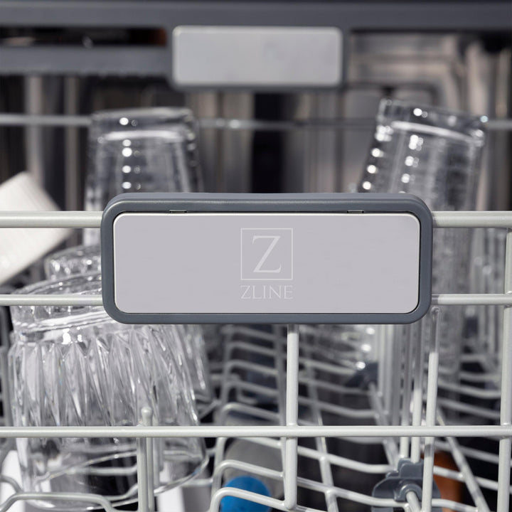 ZLINE KITCHEN AND BATH DWMTZBS24G ZLINE Autograph Edition 24" 3rd Rack Top Touch Control Tall Tub Dishwasher in Black Stainless Steel with Accent Handle, 45dBa Color: Gold