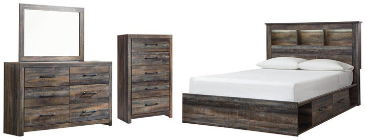 ASHLEY FURNITURE PKG003219 Queen Bookcase Bed With 4 Storage Drawers With Mirrored Dresser and Chest