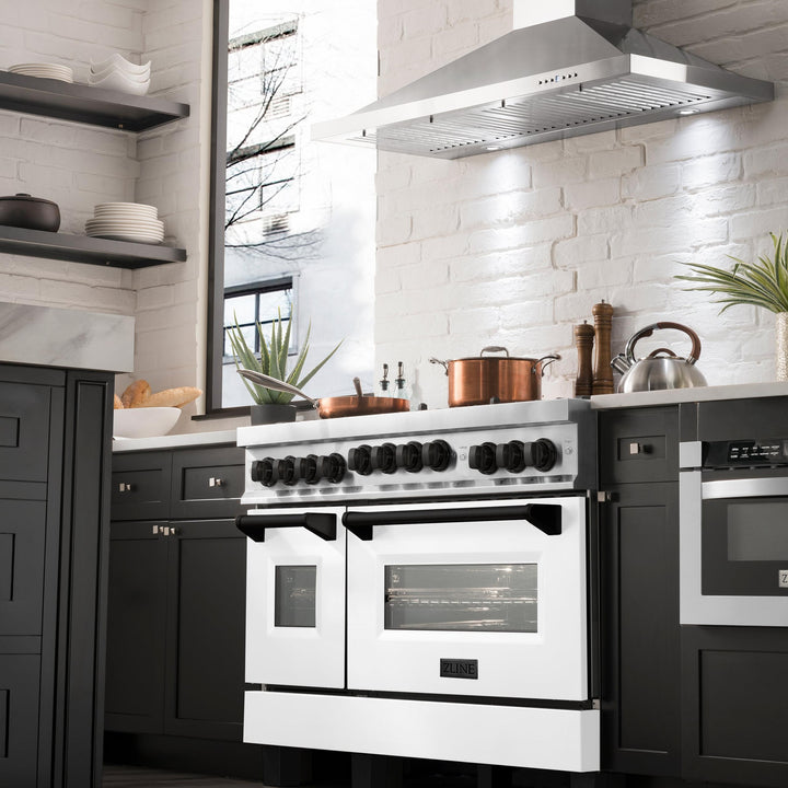 ZLINE KITCHEN AND BATH RGZWM48MB ZLINE Autograph Edition 48" 6.0 cu. ft. Range with Gas Stove and Gas Oven in Stainless Steel with White Matte Door with Accents Color: Matte Black