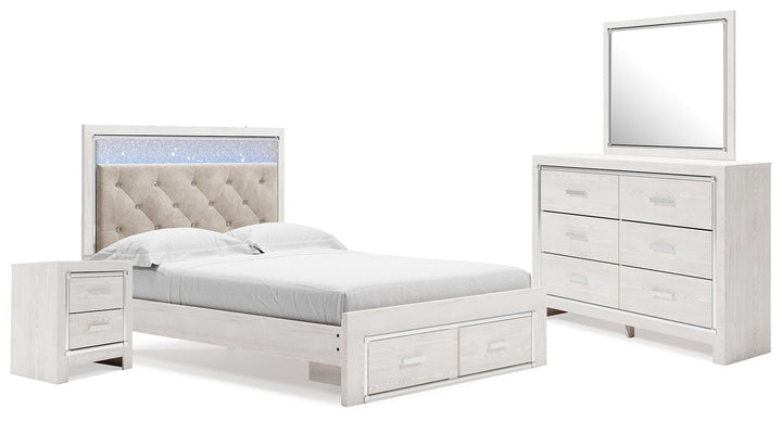 ASHLEY FURNITURE PKG014048 Queen Upholstered Storage Bed With Mirrored Dresser and Nightstand