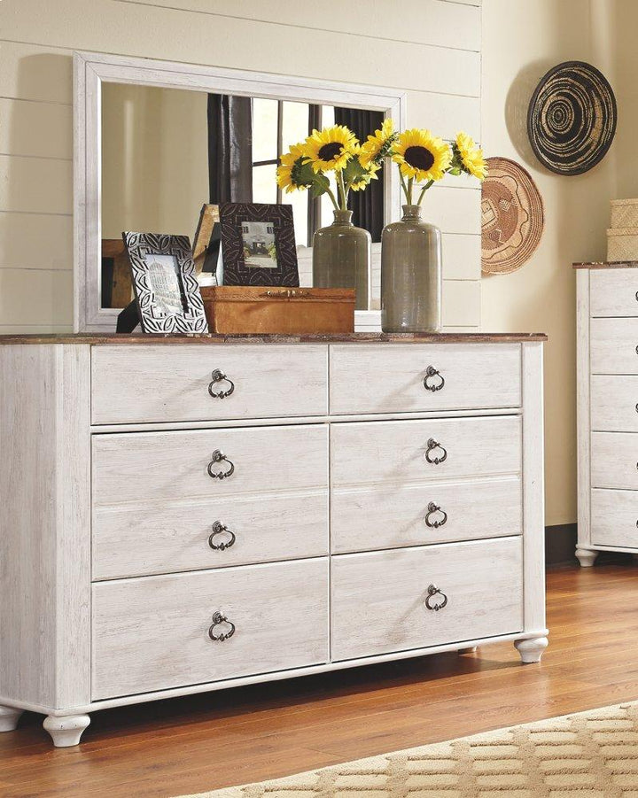 ASHLEY FURNITURE PKG007623 California King Panel Bed With Mirrored Dresser and 2 Nightstands