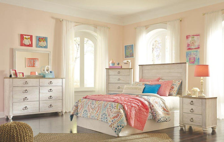 ASHLEY FURNITURE PKG004437 Full Panel Headboard With Mirrored Dresser, Chest and Nightstand