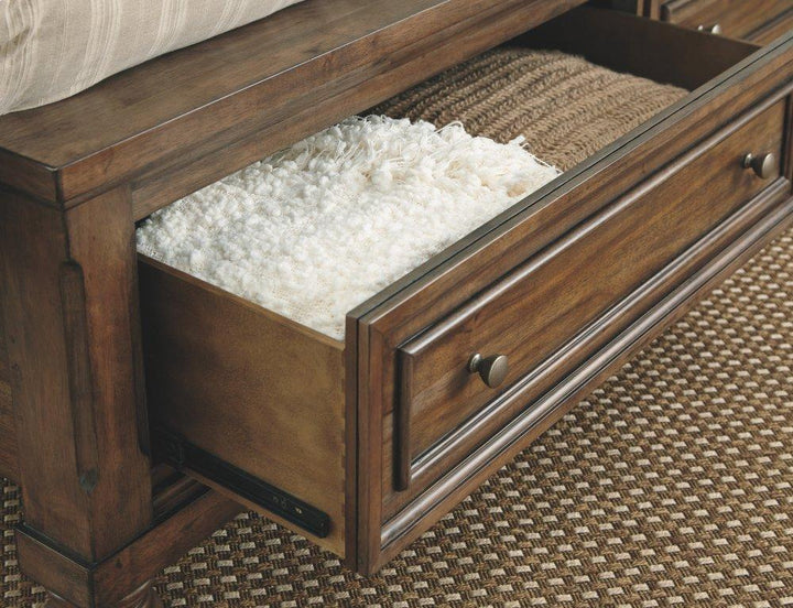 ASHLEY FURNITURE PKG006428 Queen Sleigh Bed With 2 Storage Drawers With Mirrored Dresser and 2 Nightstands