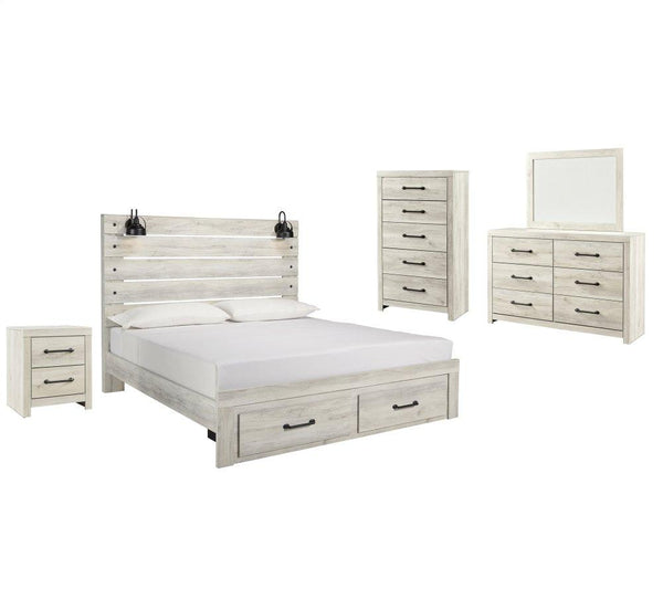 ASHLEY FURNITURE PKG003047 King Panel Bed With 2 Storage Drawers With Mirrored Dresser, Chest and Nightstand