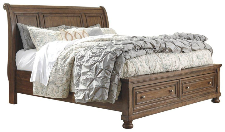 ASHLEY FURNITURE PKG006384 California King Sleigh Bed With 2 Storage Drawers With Mirrored Dresser and Chest