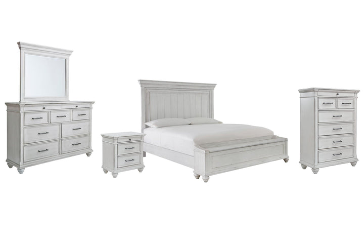 ASHLEY FURNITURE PKG007952 King Panel Bed With Storage With Mirrored Dresser, Chest and Nightstand