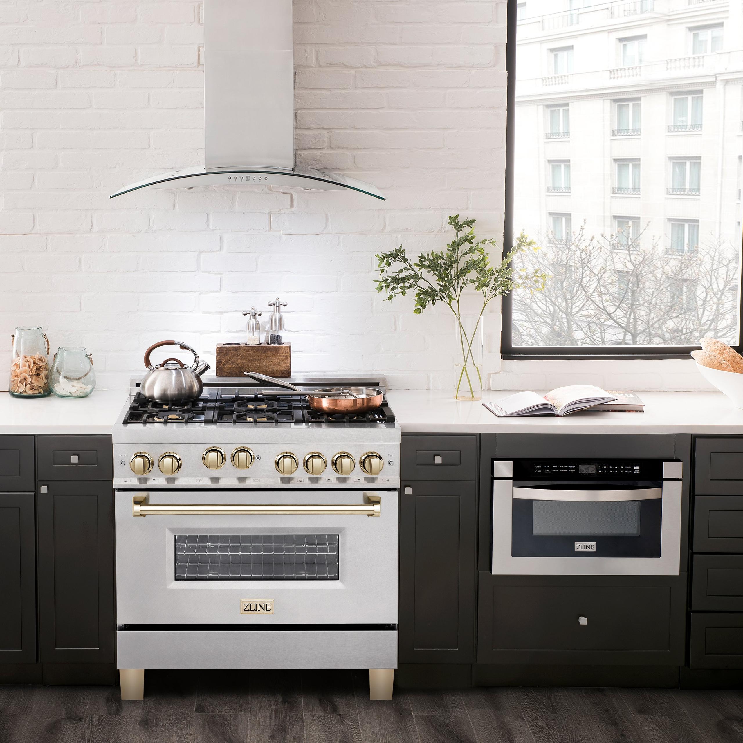 ZLINE KITCHEN AND BATH RGSZSN36CB ZLINE Autograph Edition 36" 4.6 cu. ft. Range with Gas Stove and Gas Oven in DuraSnow R Stainless Steel with Accents Color: Champagne Bronze
