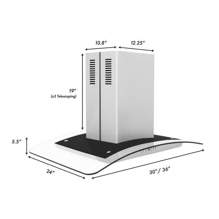 ZLINE KITCHEN AND BATH GL5I30 ZLINE Island Mount Range Hood in Stainless Steel & Glass Size: 30 Inch