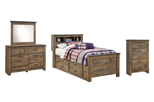 ASHLEY FURNITURE PKG005173 Twin Bookcase Bed With 2 Storage Drawers With Mirrored Dresser and Chest