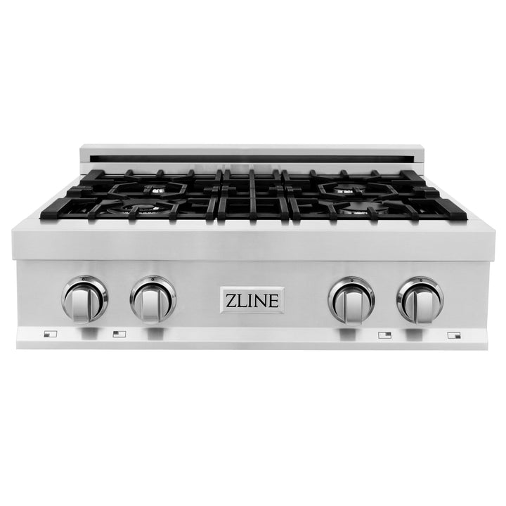 ZLINE KITCHEN AND BATH RTBR30 ZLINE 30" Porcelain Gas Stovetop with 4 Gas Burners Color: Stainless Steel with Brass Burners