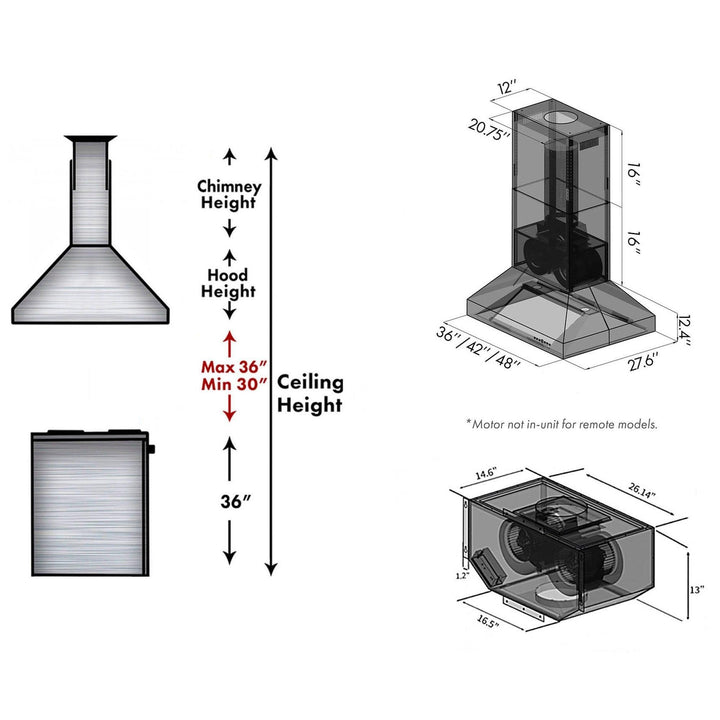 ZLINE KITCHEN AND BATH 697IRD36 ZLINE Dual Remote Blower Island Mount Range Hood in Stainless Steel Size: 36 Inch, CFM: 700 CFM