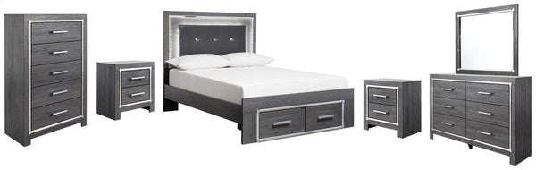 ASHLEY FURNITURE PKG003617 Full Panel Bed With 2 Storage Drawers With Mirrored Dresser, Chest and 2 Nightstands