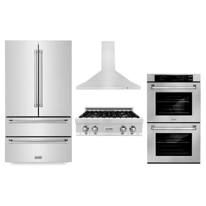 ZLINE KITCHEN AND BATH 4KPRRTRH30AWD ZLINE Kitchen Package with Refrigeration, 30" Stainless Steel Rangetop, 30" Range Hood and 30" Double Wall Oven