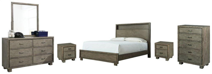 ASHLEY FURNITURE PKG005725 Queen Bookcase Bed With Mirrored Dresser, Chest and 2 Nightstands