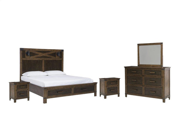 ASHLEY FURNITURE PKG008369 Queen Panel Bed With Storage With Mirrored Dresser and 2 Nightstands