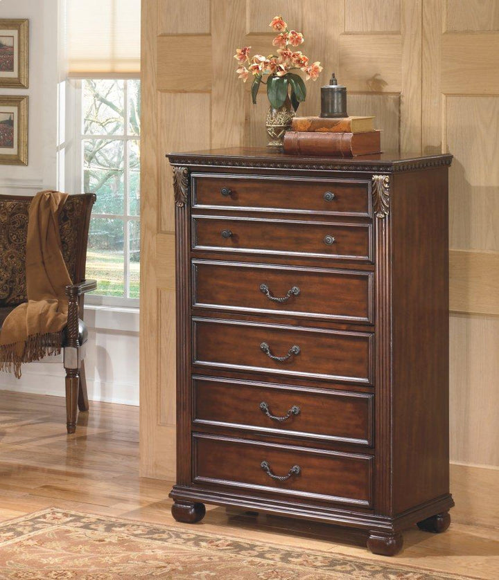 ASHLEY FURNITURE PKG005632 California King Panel Bed With Mirrored Dresser, Chest and 2 Nightstands