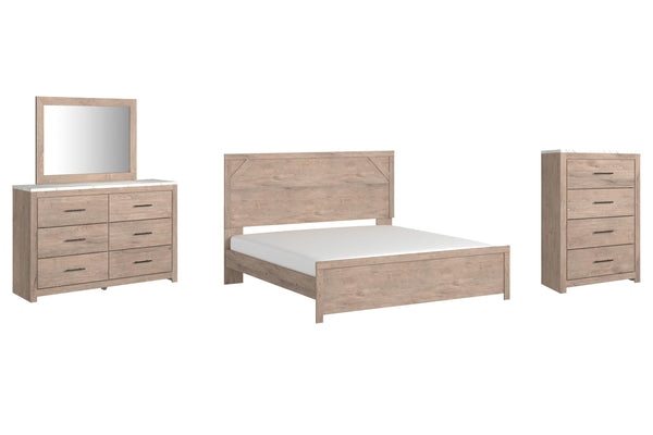 ASHLEY FURNITURE PKG009391 King Panel Bed With Mirrored Dresser and Chest