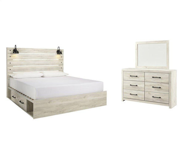 ASHLEY FURNITURE PKG003026 King Panel Bed With 4 Storage Drawers With Mirrored Dresser