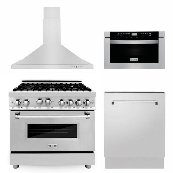 ZLINE KITCHEN AND BATH 4KPRGRH30MWDWV ZLINE 30" Kitchen Package with Stainless Steel Gas Range, Range Hood, Microwave Drawer and Tall Tub Dishwasher