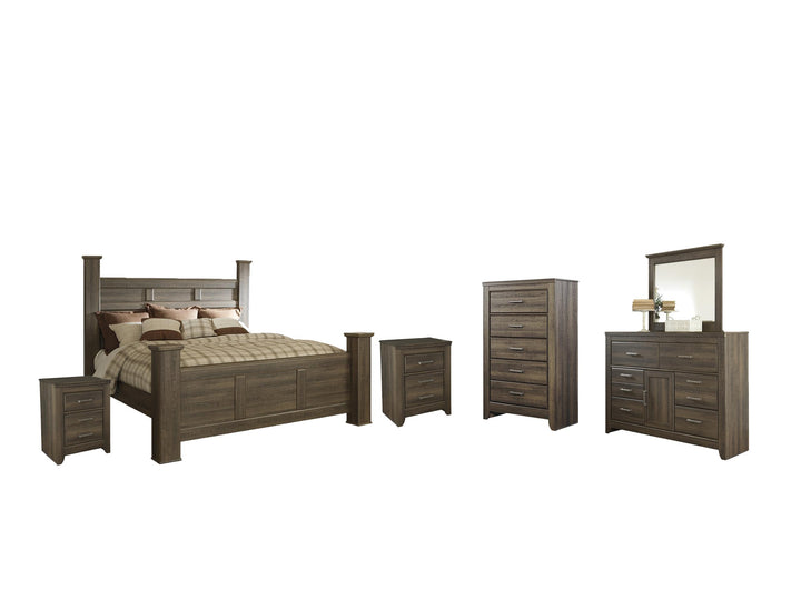 ASHLEY FURNITURE PKG004040 King Poster Bed With Mirrored Dresser, Chest and 2 Nightstands