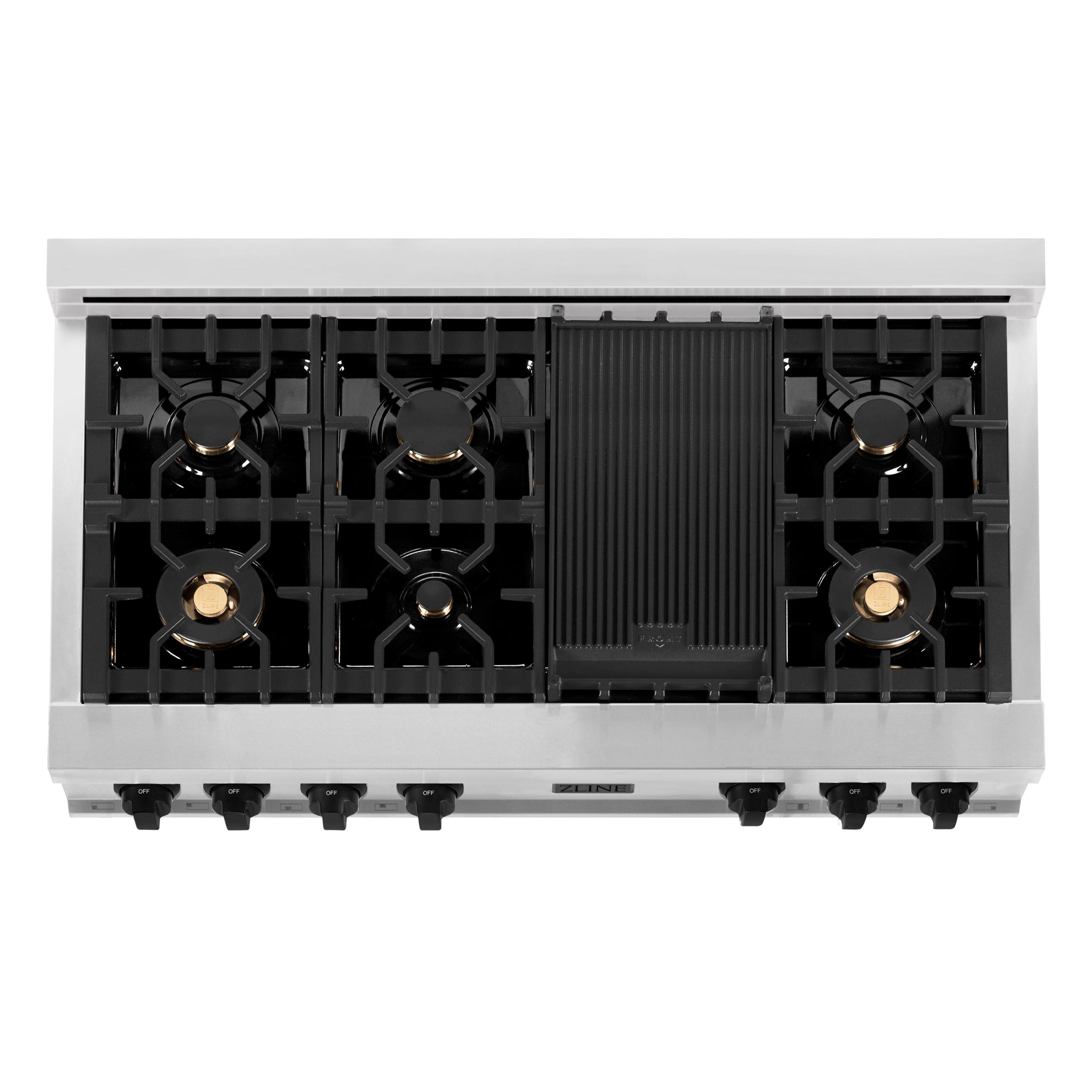 ZLINE KITCHEN AND BATH RTZ48CB ZLINE Autograph Edition 48" Porcelain Rangetop with 7 Gas Burners in Stainless Steel with Accents Color: Champagne Bronze
