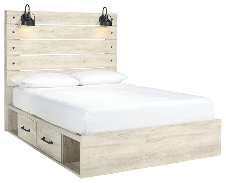 ASHLEY FURNITURE PKG002998 Queen Panel Bed With 2 Storage Drawers With Mirrored Dresser, Chest and 2 Nightstands