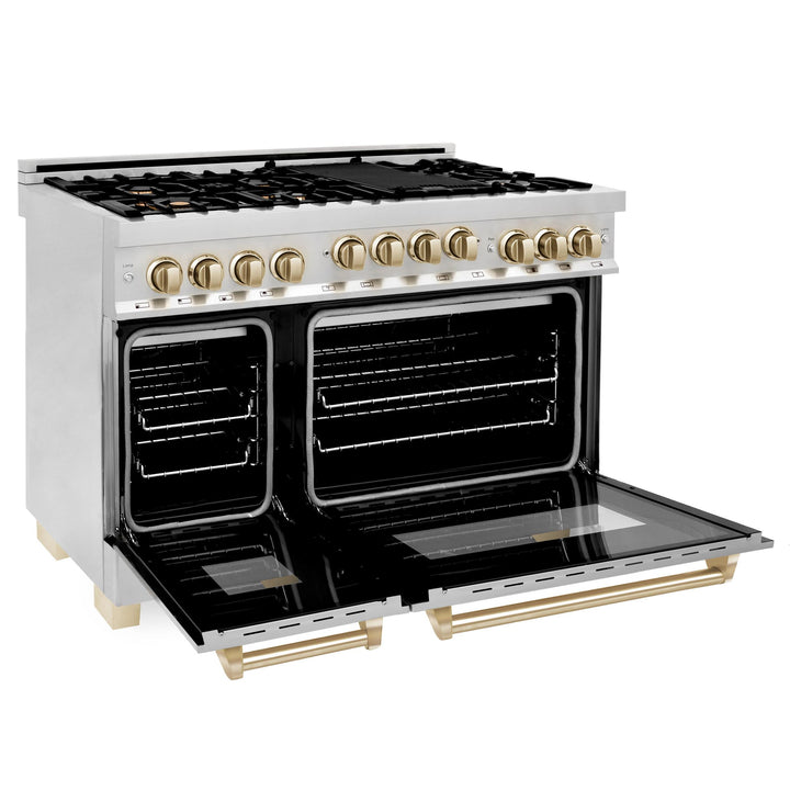 ZLINE KITCHEN AND BATH RGZ48CB ZLINE Autograph Edition 48" 6.0 cu. ft. Range with Gas Stove and Gas Oven in Stainless Steel with Accents Color: Champagne Bronze