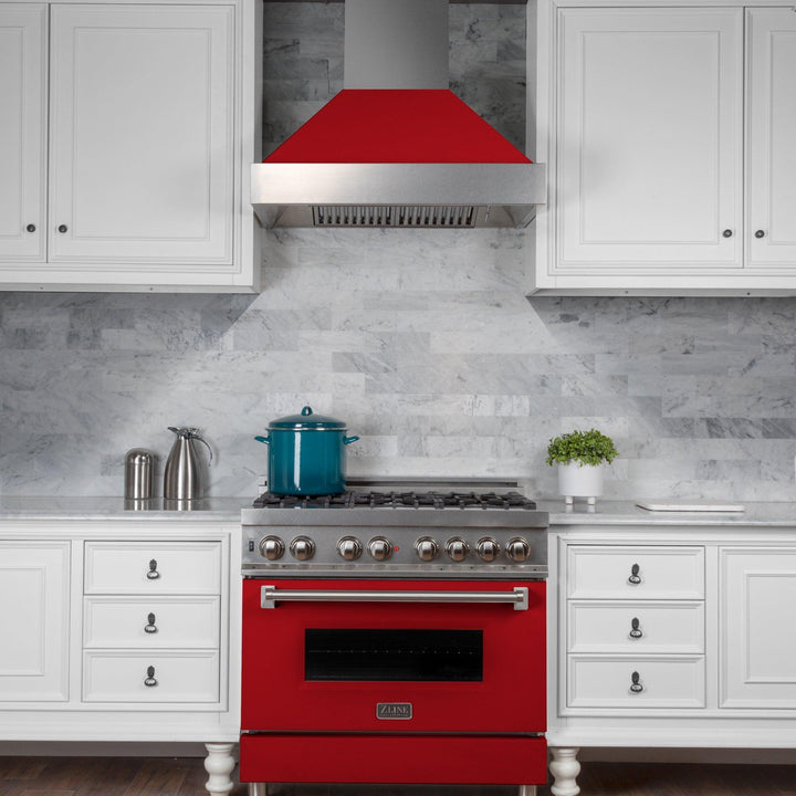 ZLINE KITCHEN AND BATH 8654RM30 ZLINE Ducted ZLINE DuraSnow Stainless Steel R Range Hood with Red Matte Shell Size: 30 Inch