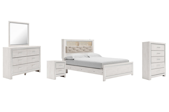 ASHLEY FURNITURE PKG009434 Queen Panel Bookcase Bed With Mirrored Dresser, Chest and Nightstand