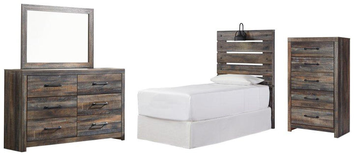 ASHLEY FURNITURE PKG007509 Twin Panel Headboard With Mirrored Dresser and Chest
