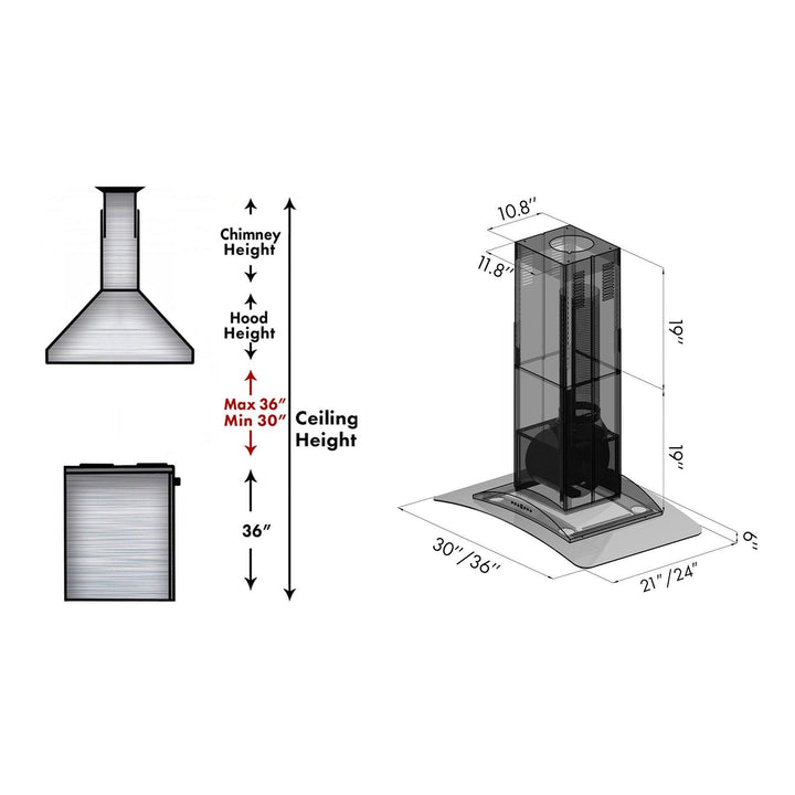 ZLINE KITCHEN AND BATH GL9I30 ZLINE Convertible Vent Island Mount Range Hood in Stainless Steel & Glass Size: 30 Inch