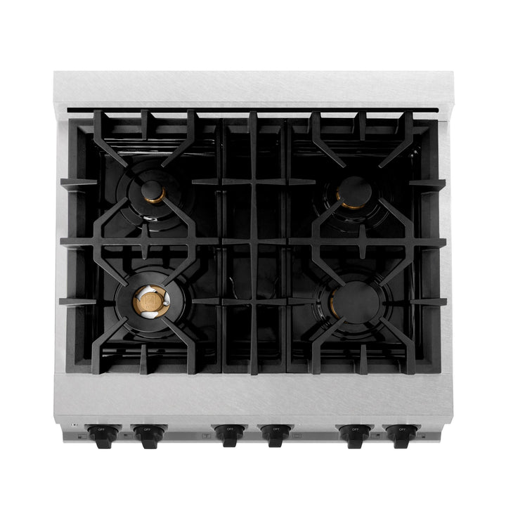 ZLINE KITCHEN AND BATH RGSZSN30MB ZLINE 30" 4.0 cu. ft. Range with Gas Stove and Gas Oven in DuraSnow R Stainless Steel with Accents Accent: Matte Black