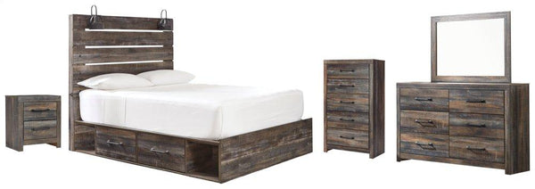 ASHLEY FURNITURE PKG003437 Twin Panel Bed With 2 Storage Drawers With Mirrored Dresser, Chest and Nightstand