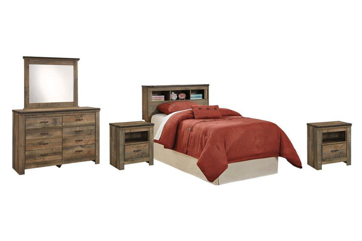 ASHLEY FURNITURE PKG005110 Twin Bookcase Headboard With Mirrored Dresser and 2 Nightstands