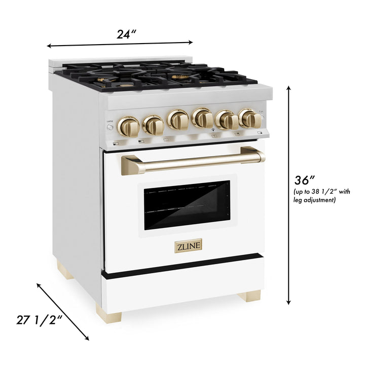 ZLINE KITCHEN AND BATH RGZWM24MB ZLINE Autograph Edition 24" 2.8 cu. ft. Range with Gas Stove and Gas Oven in Stainless Steel with White Matte Door and Matte Black Accents Color: Matte Black