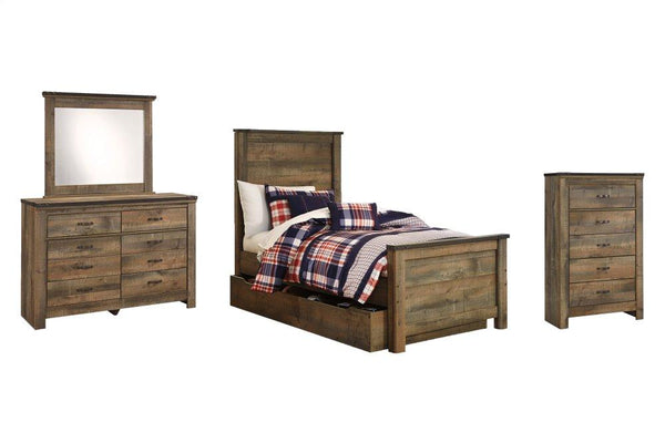 ASHLEY FURNITURE PKG005212 Twin Panel Bed With 1 Storage Drawer With Mirrored Dresser and Chest