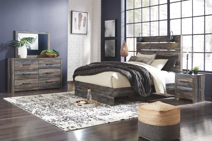 ASHLEY FURNITURE PKG003173 Queen Panel Bed With 2 Storage Drawers With Mirrored Dresser, Chest and 2 Nightstands