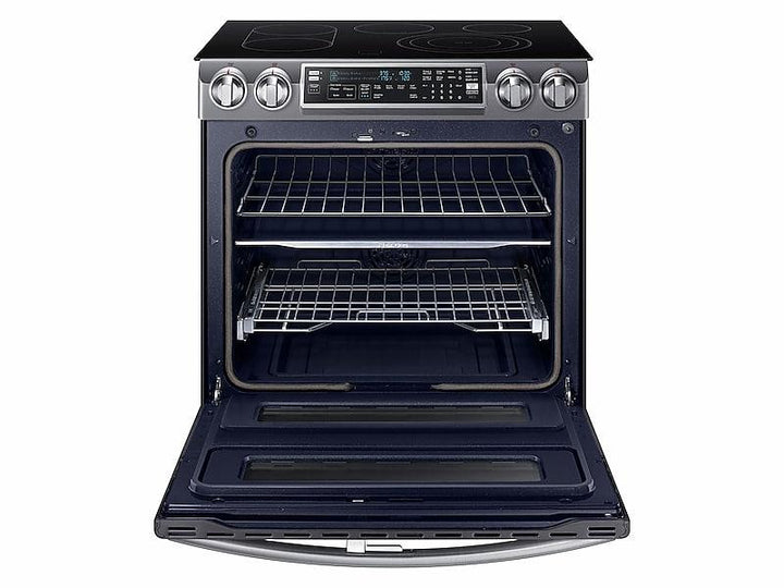 SAMSUNG NE58K9850WG 5.8 cu. ft. Slide-In Electric Range with Flex Duo TM & Dual Door in Black Stainless Steel