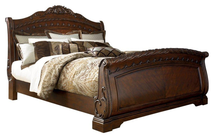 ASHLEY FURNITURE PKG005778 King Sleigh Bed With Mirrored Dresser, Chest and Nightstand