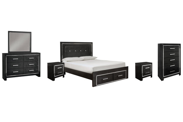 ASHLEY FURNITURE PKG008324 Queen Panel Bed With Storage With Mirrored Dresser, Chest and 2 Nightstands