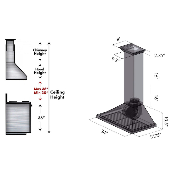 ZLINE KITCHEN AND BATH KBCRNBT24 ZLINE Wall Mount Range Hood in Stainless Steel with Built-in CrownSound R Bluetooth Speakers Size: 24 Inch