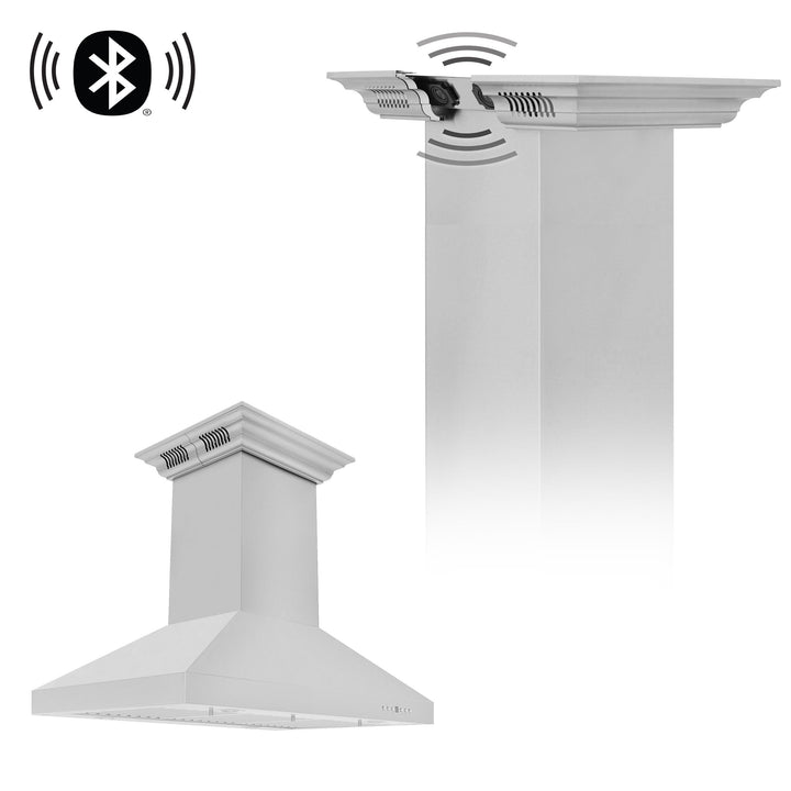 ZLINE KITCHEN AND BATH KL3ICRNBT30 Island Mount Range Hood in Stainless Steel with Built-in ZLINE CrownSound TM Bluetooth Speakers Size: 30 Inch